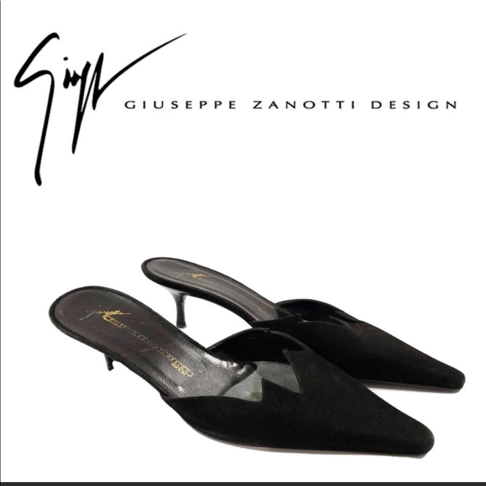 GIUSEPPE ZANOTTI BLACK SUEDE KITTEN HEEL MULES 7B